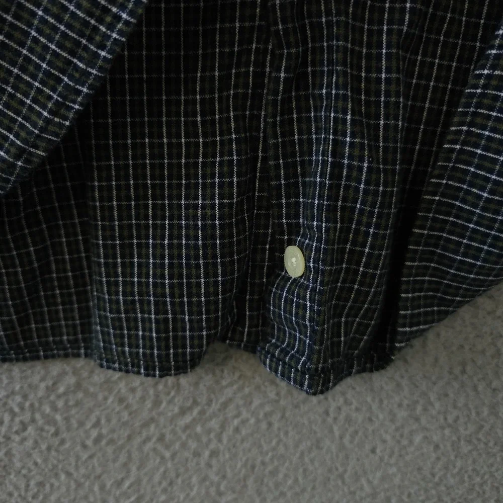 J Crew Shirt Mens Large Blue Green Grid Plaid Short Sleeve Button Up Preppy